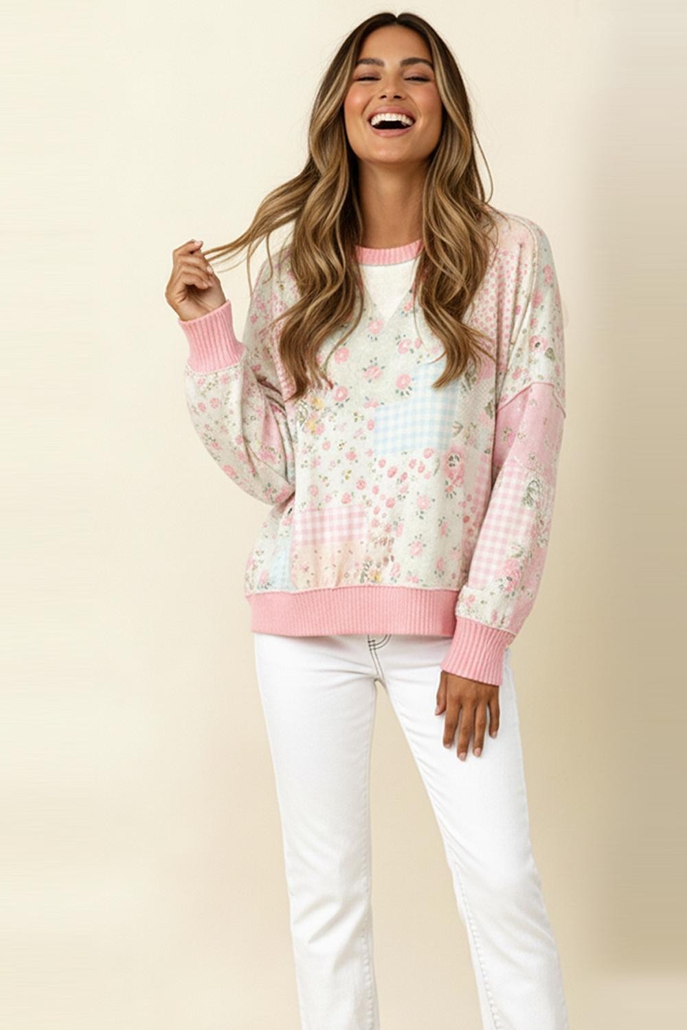 Oversized Long Sleeve Patchwork Top