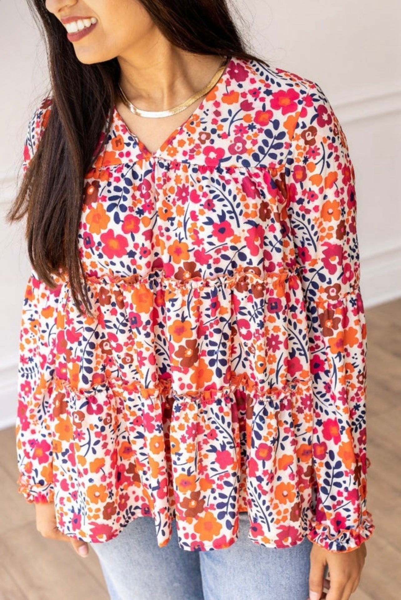 Flower Tiered Bell Sleeve Top - Live By K Boutique