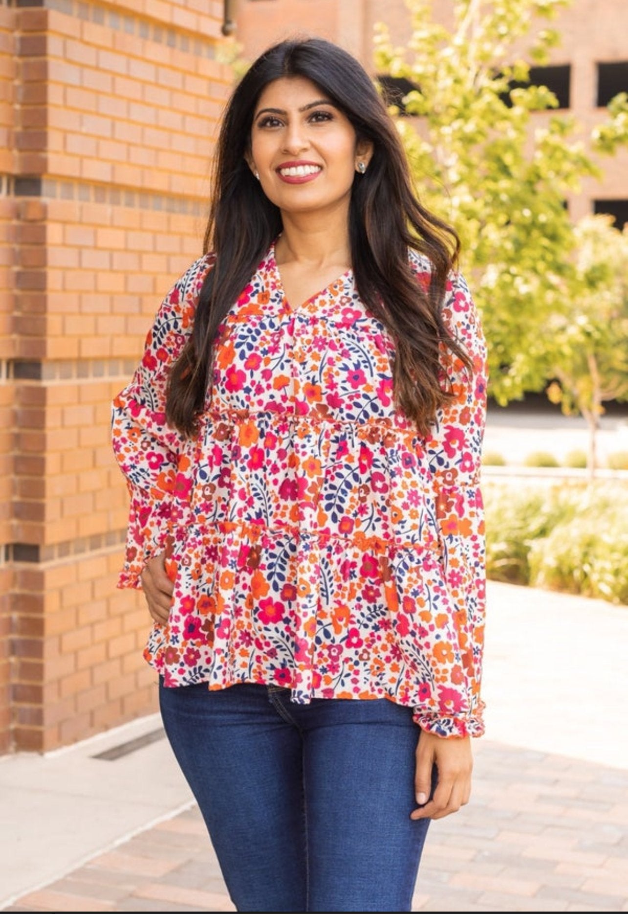 Flower Tiered Bell Sleeve Top - Live By K Boutique