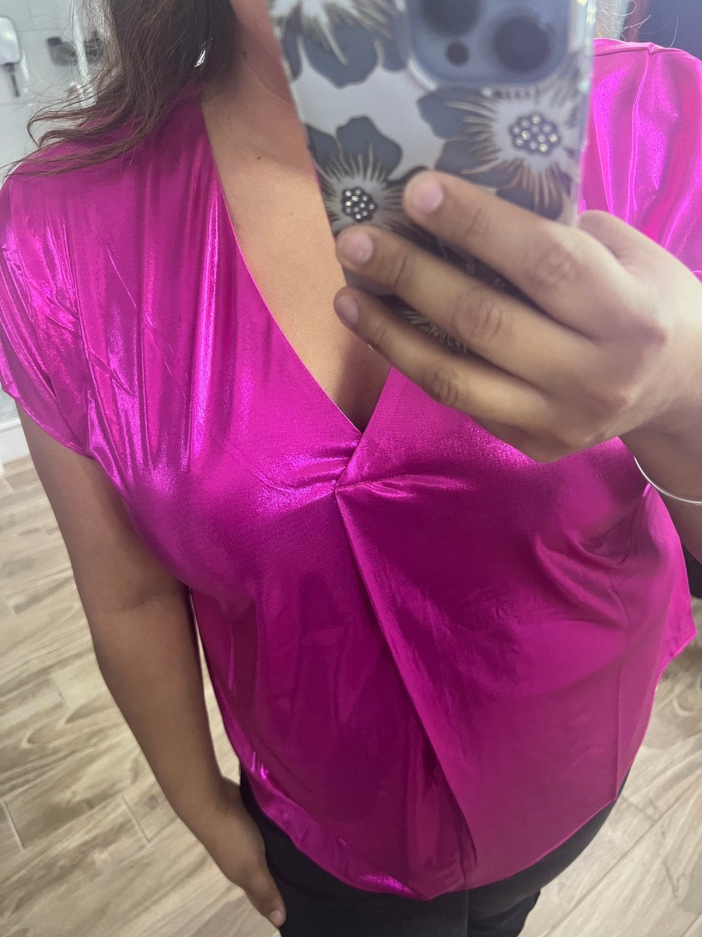 Fuchsia Foil Top - Live By K Boutique