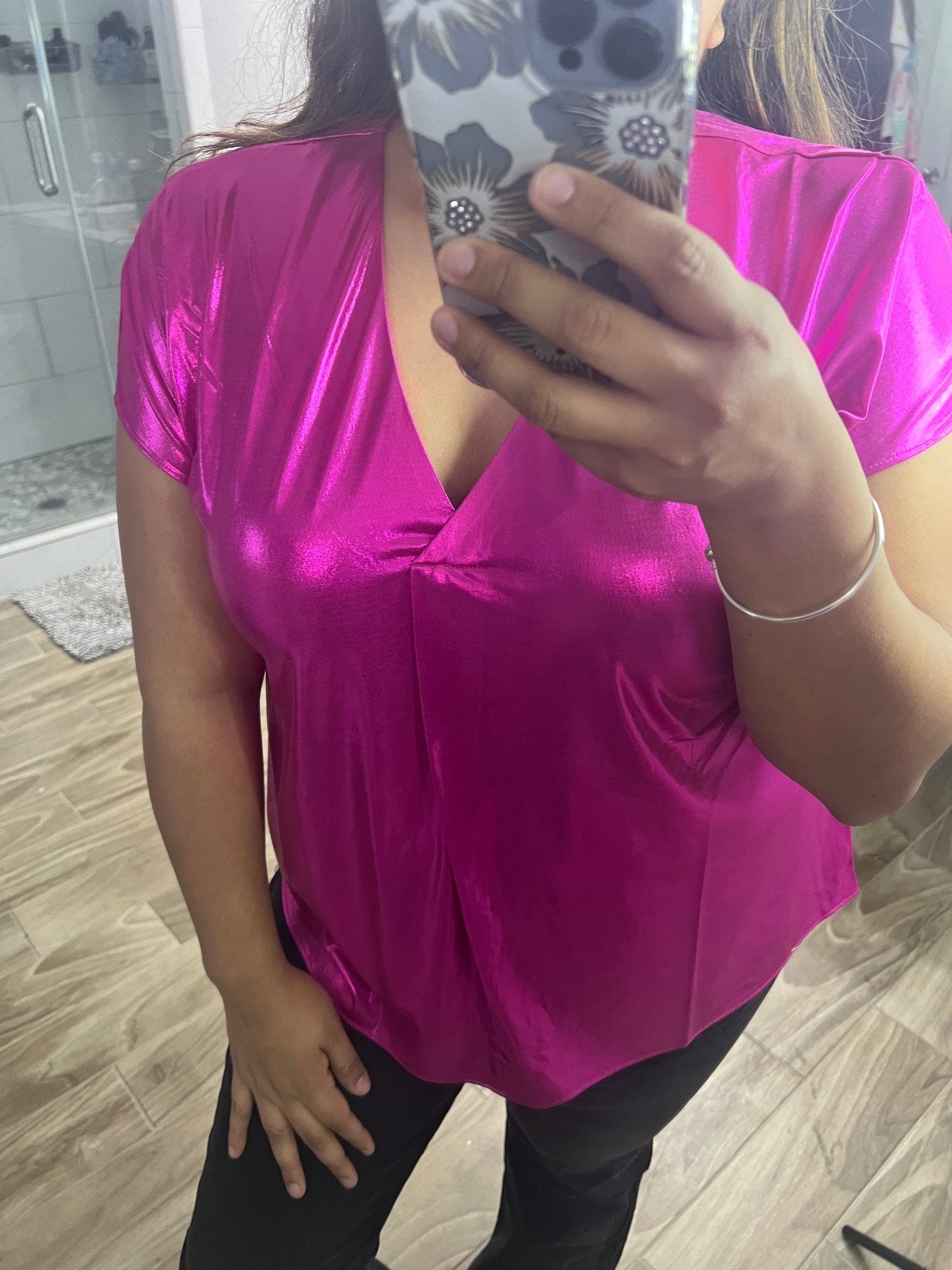 Fuchsia Foil Top - Live By K Boutique