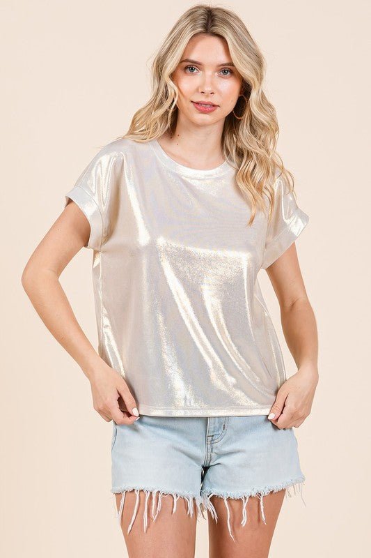 Metallic Short Sleeve Top - Live By K Boutique