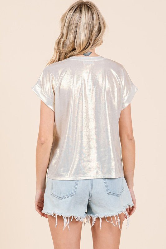 Metallic Short Sleeve Top - Live By K Boutique