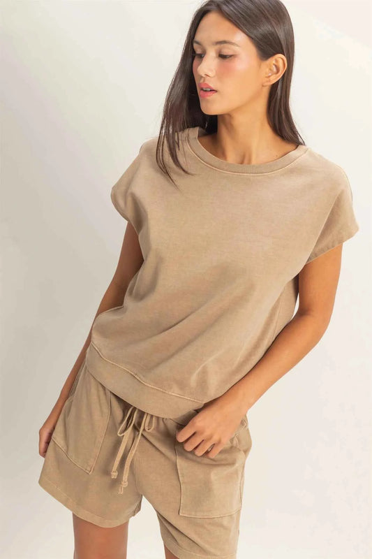 Mocha Women's Cotton Top & Shorts Set