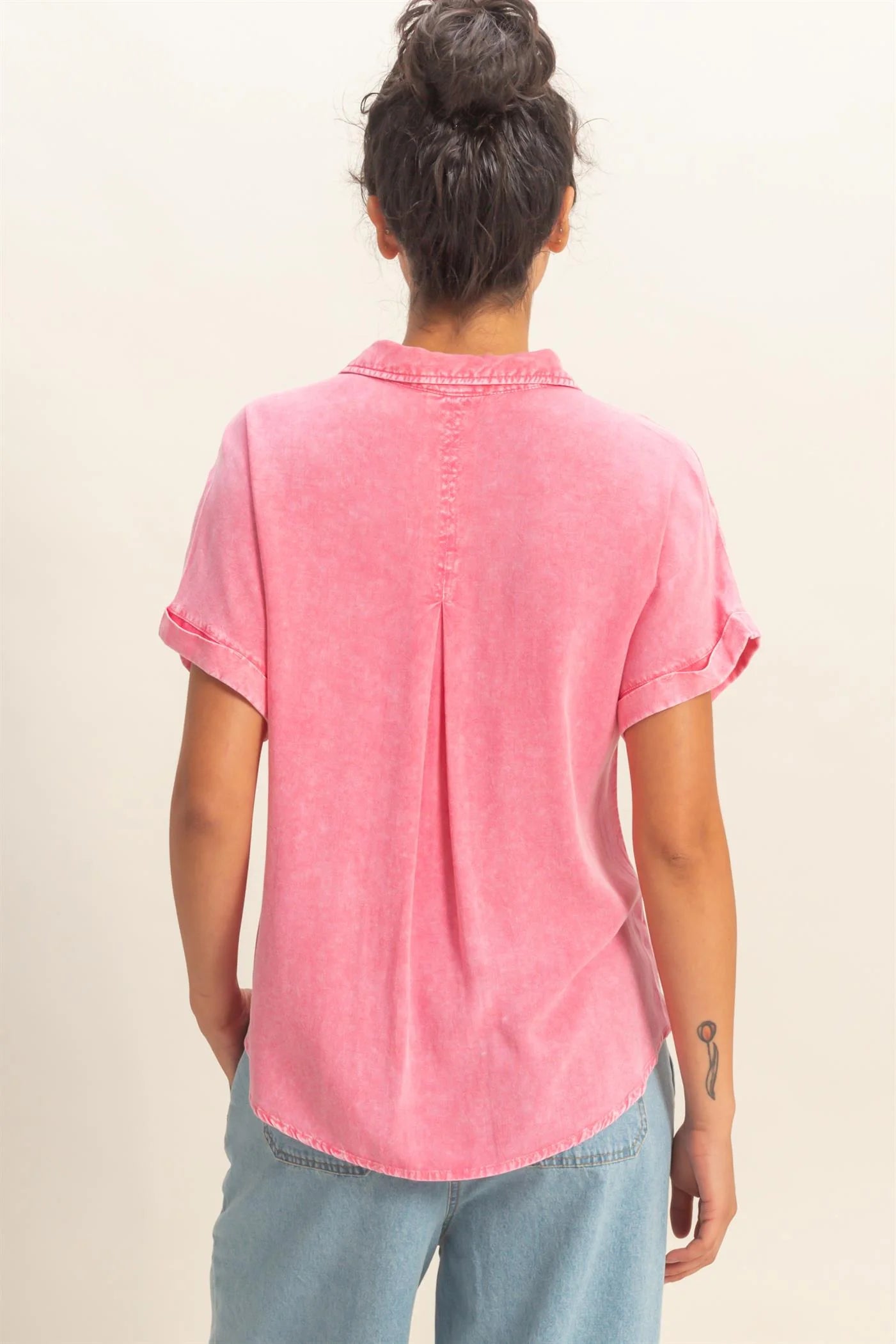Taffy Pink Mineral Wash Button-Up Shirt – Casual Chic Style