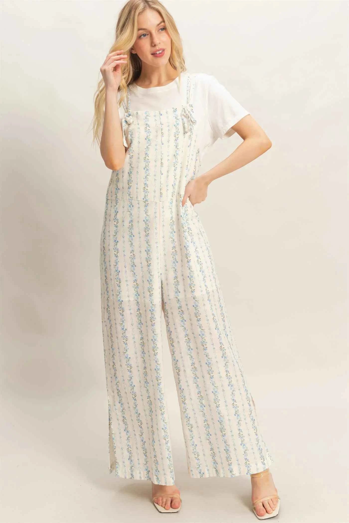 Simplistic Romance Tie Strap Jumpsuit With Hem Slits