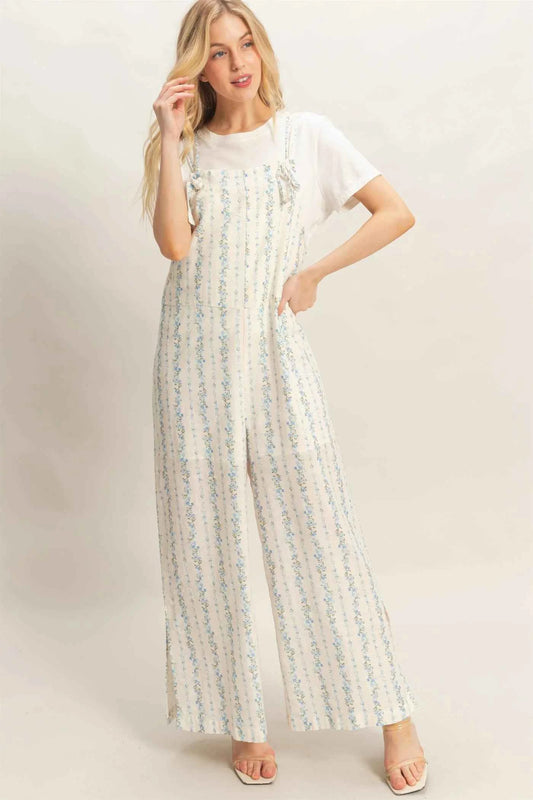 Simplistic Romance Tie Strap Jumpsuit With Hem Slits