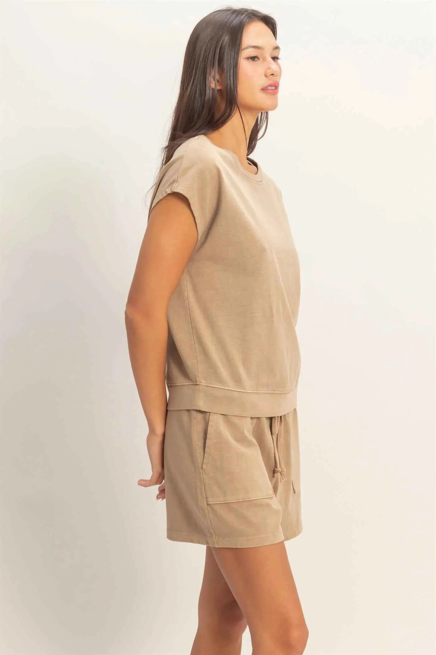 Mocha Women's Cotton Top & Shorts Set