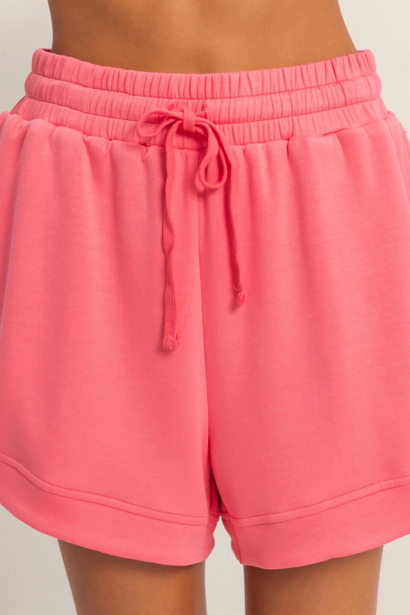 Taffy Pink High-Rise Lounge Shorts – Soft & Flowy Comfort