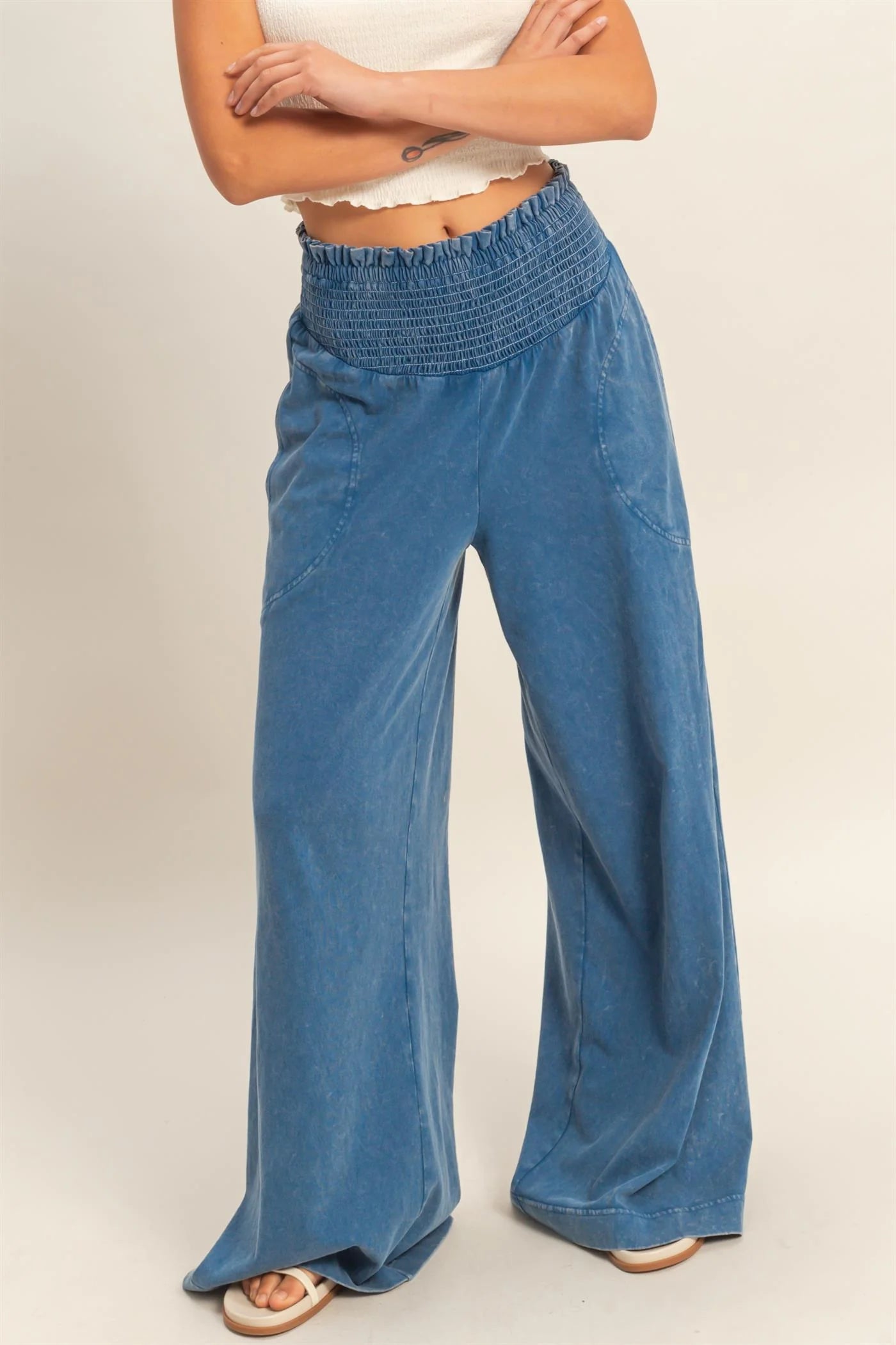 Washed Indigo Wide-Leg Lounge Pants – Denim Look, Ultimate Comfort