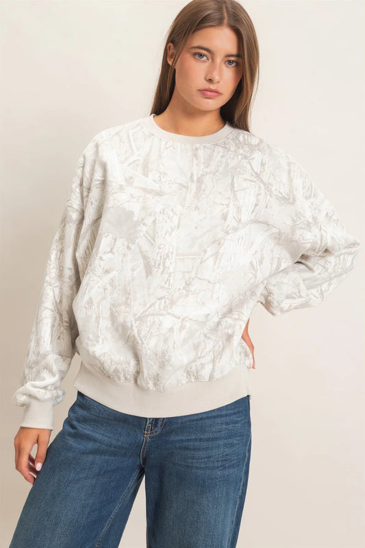 Gray Tree Camouflage Fleece-Lined Sweatshirt