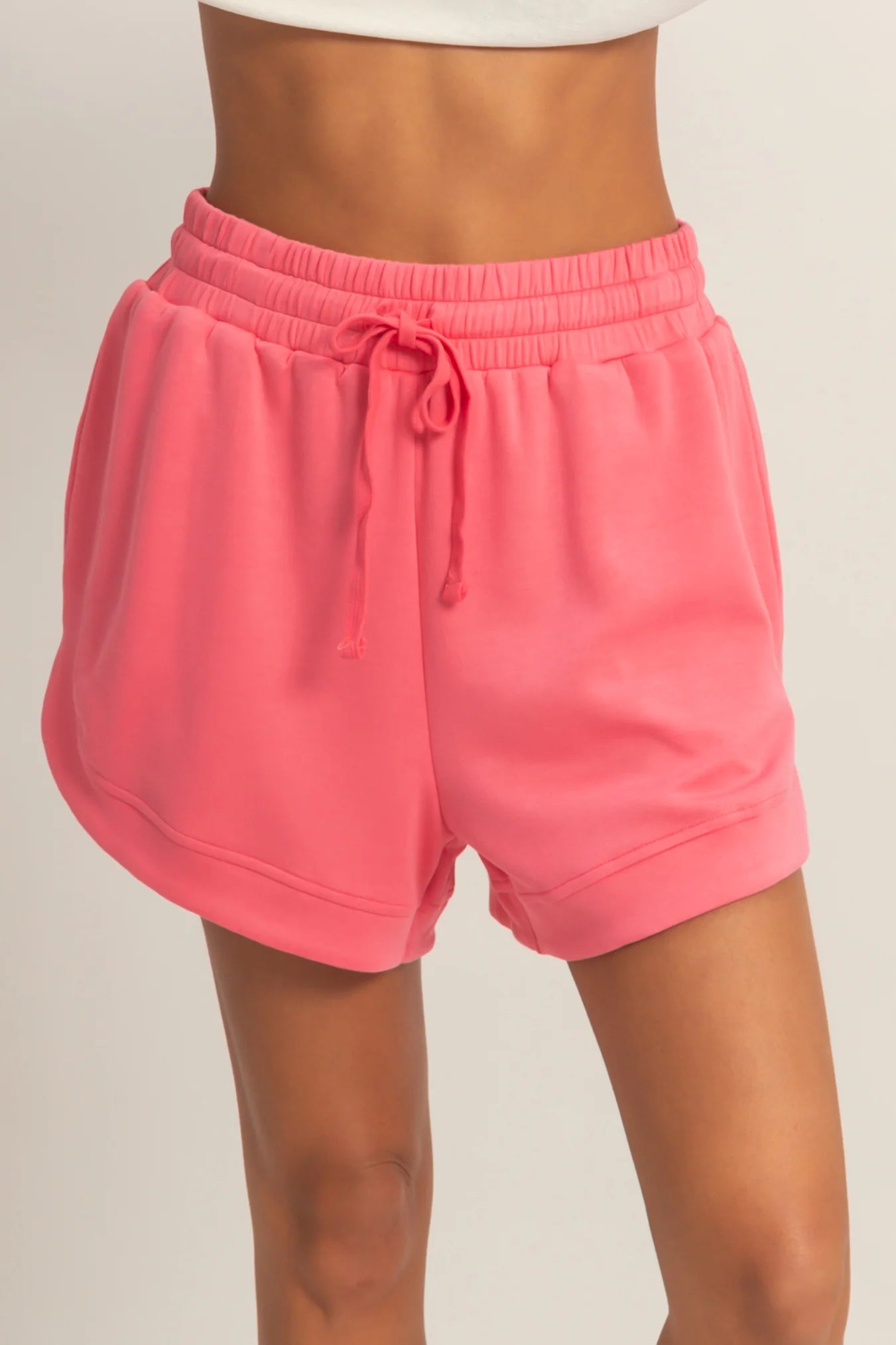 Taffy Pink High-Rise Lounge Shorts – Soft & Flowy Comfort