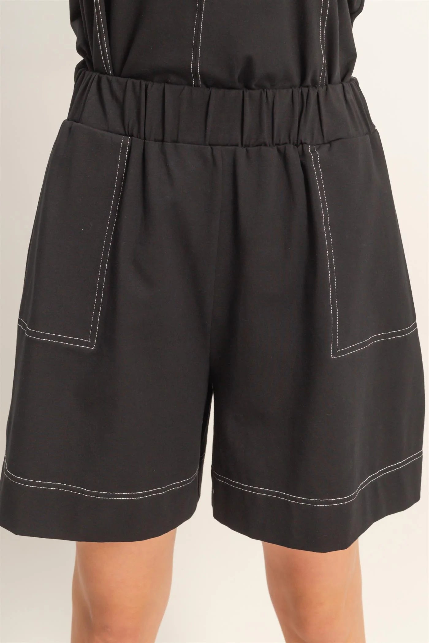 Black Cotton Lounge Set – Sleeveless Top & Flowy Shorts