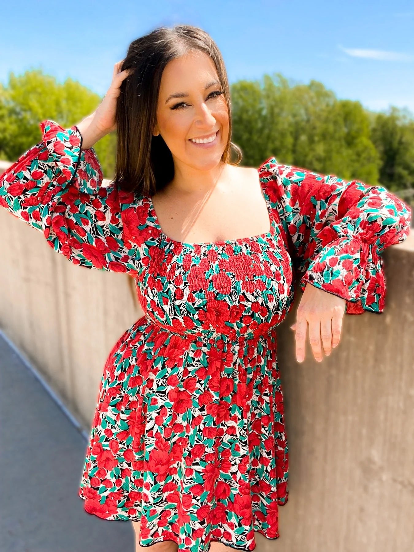 Red Flower Smocked Dress - Live By K Boutique