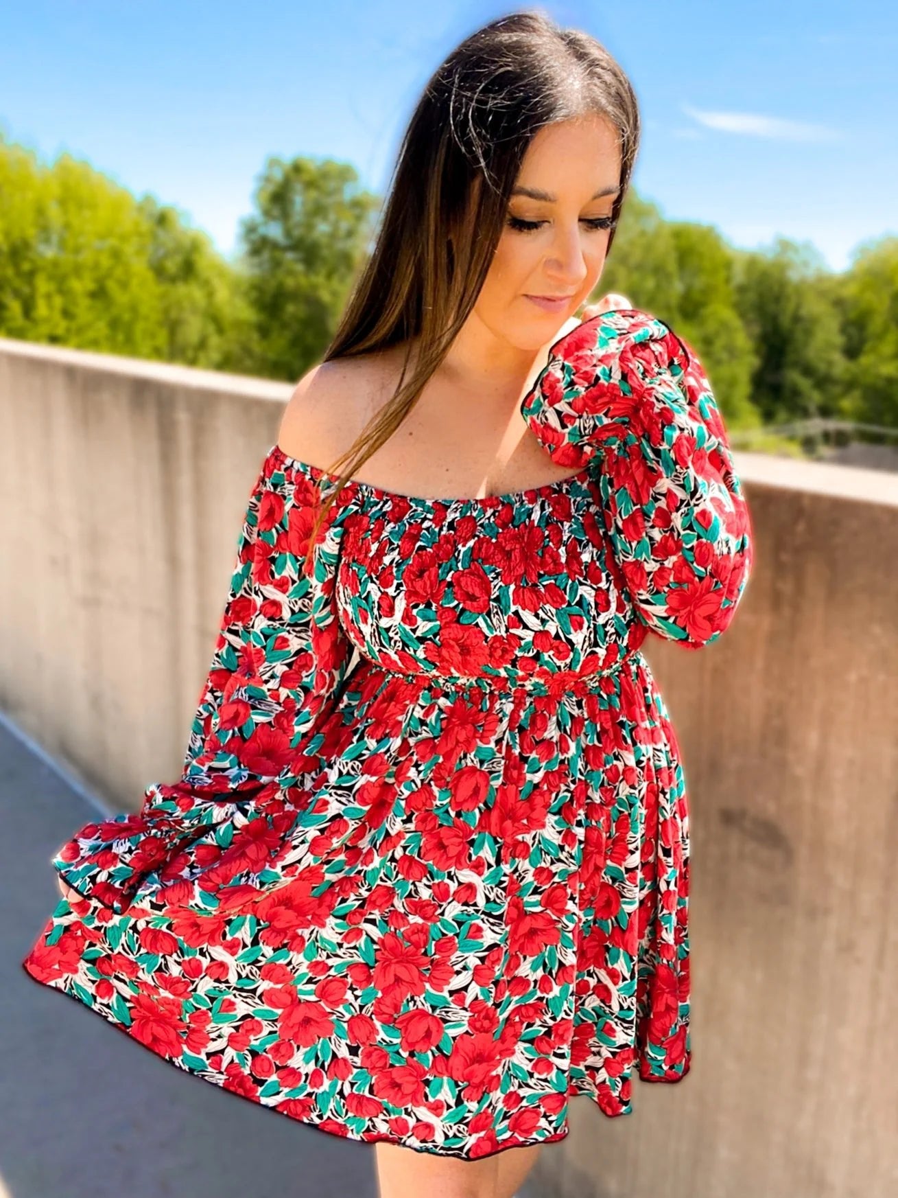 Red Flower Smocked Dress - Live By K Boutique