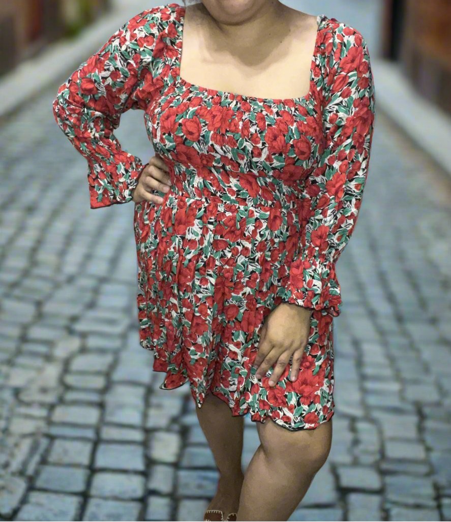 Red Flower Smocked Dress - Live By K Boutique