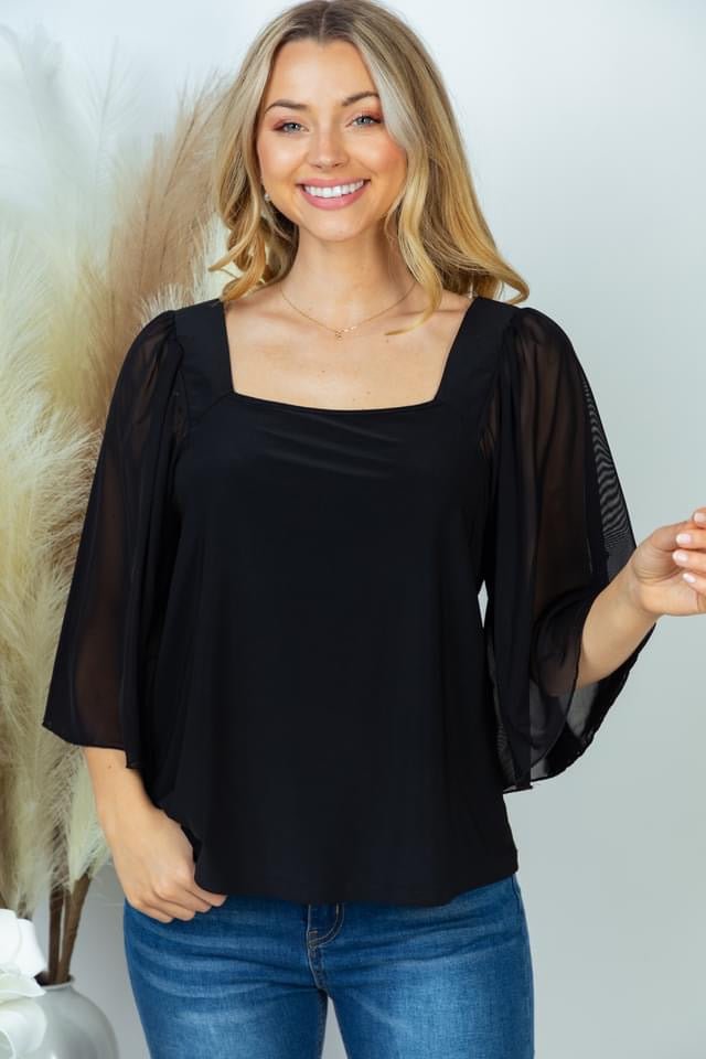 Sheer Sleeve Black Top - Live By K Boutique