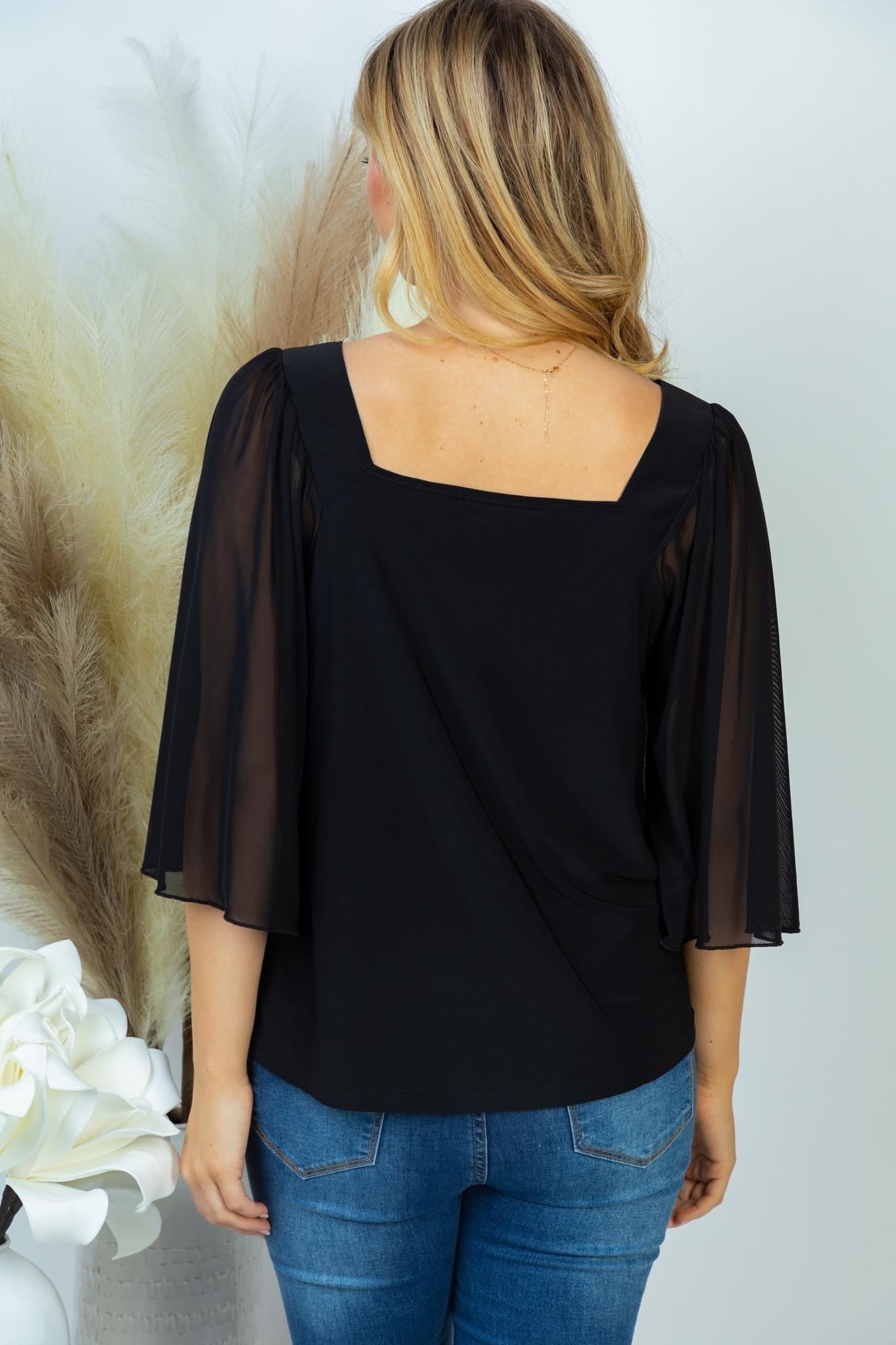 Sheer Sleeve Black Top - Live By K Boutique